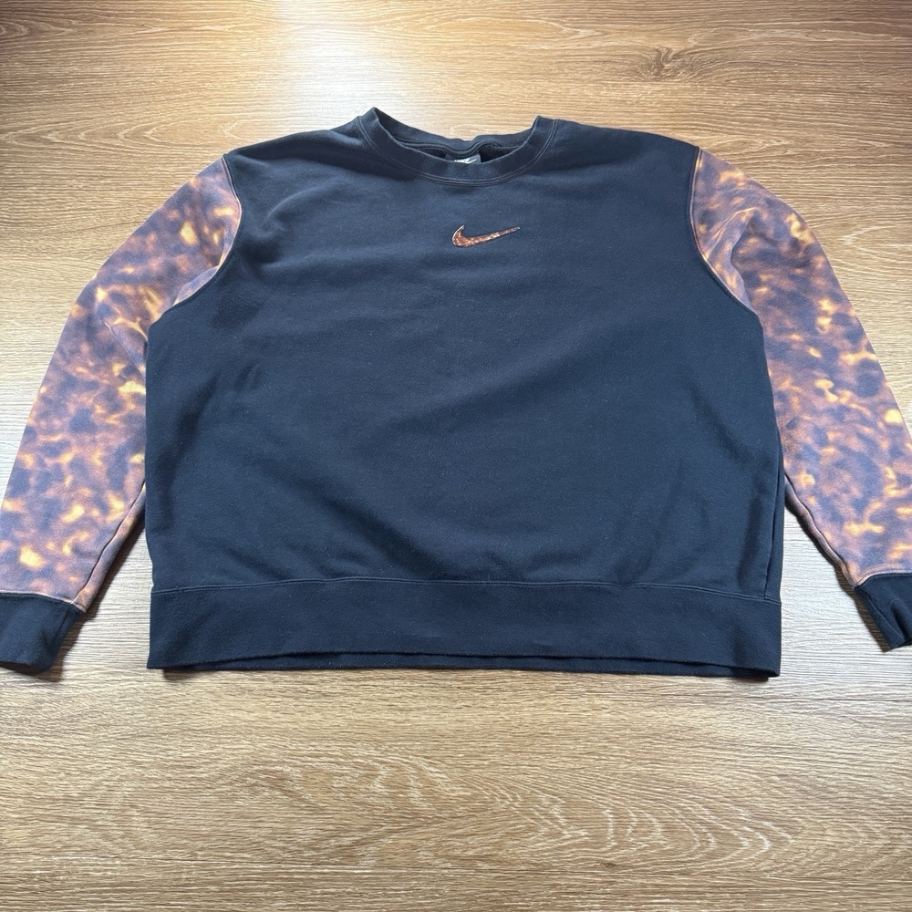 Nike Mens XL Black Tie Dye Sleeve Swoosh Fleece Crewneck Sweatshirt CW4783-010